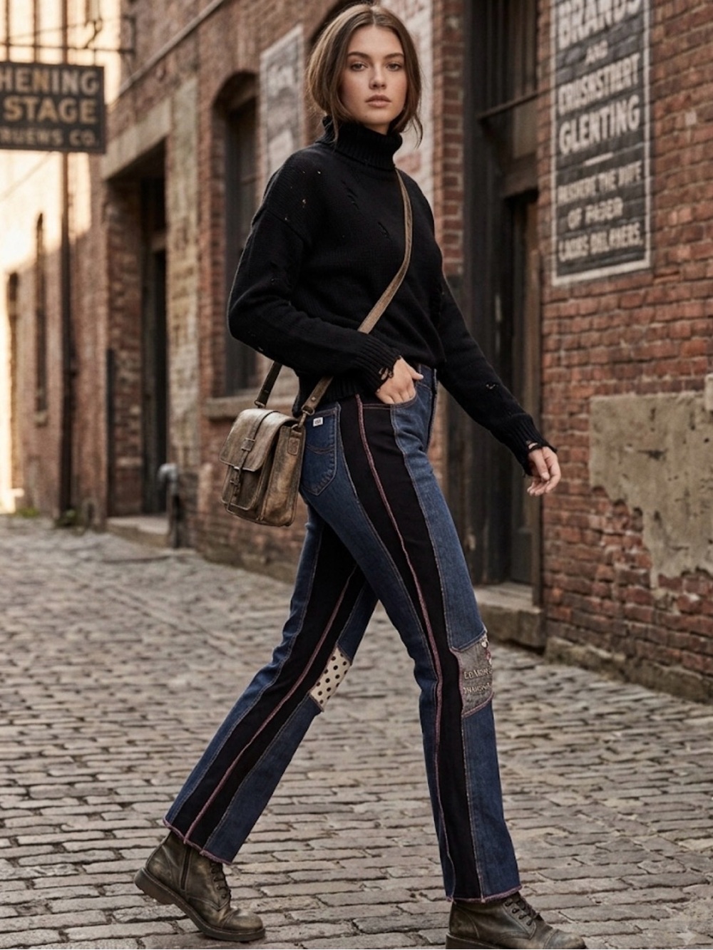 Styles Ever After handcrafted Dark Blue Patchwork straight leg Jeans